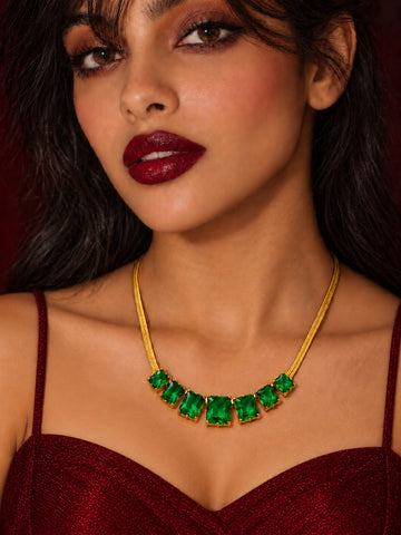 Niska green AD Stone Silver replica necklace on model