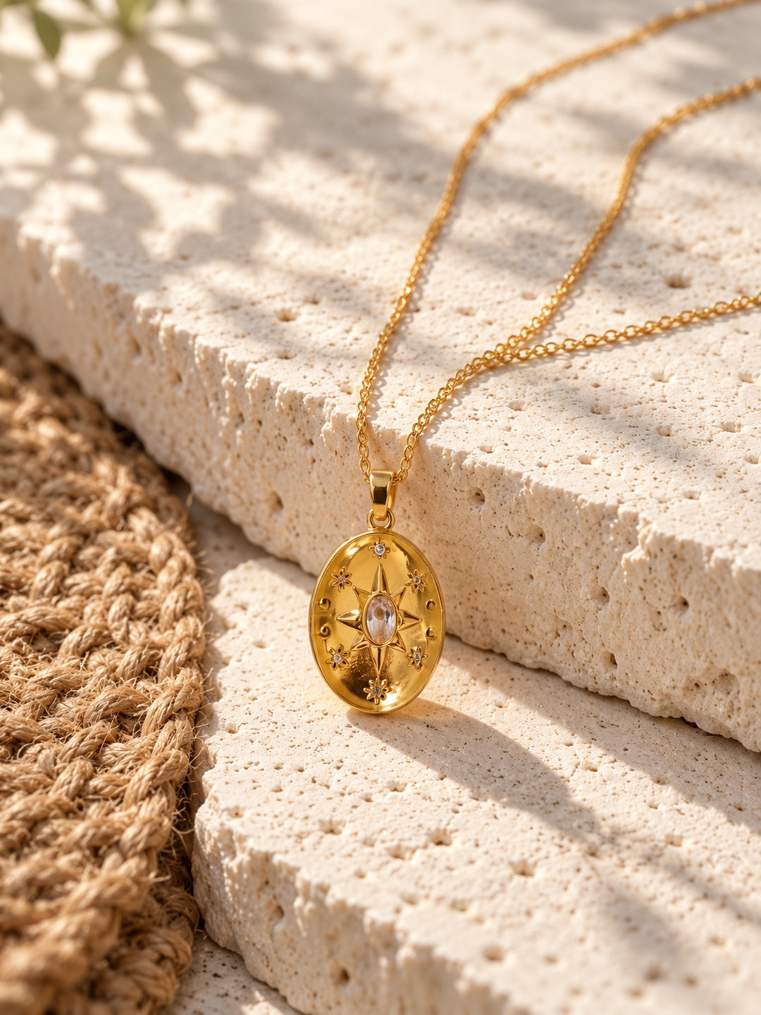 Niska gold-tone celestial oval replica necklace – travertine product view