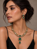 Niska green stone AD replica necklace set with matching earrings on model