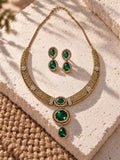 Niska green stone gold-tone AD replica necklace set view 2