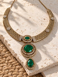 Niska green stone gold-tone AD replica necklace set view 3