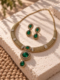 Niska green stone gold-tone AD replica necklace set view 5