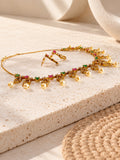 Pink and green replica necklace set with pearl drops and matching earrings — view 5