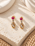 Pink and green replica necklace set with pearl drops and matching earrings — view 6