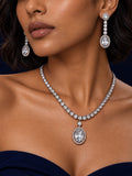 Oval Halo Replica Necklace Set with Matching Drop Earrings on Model
