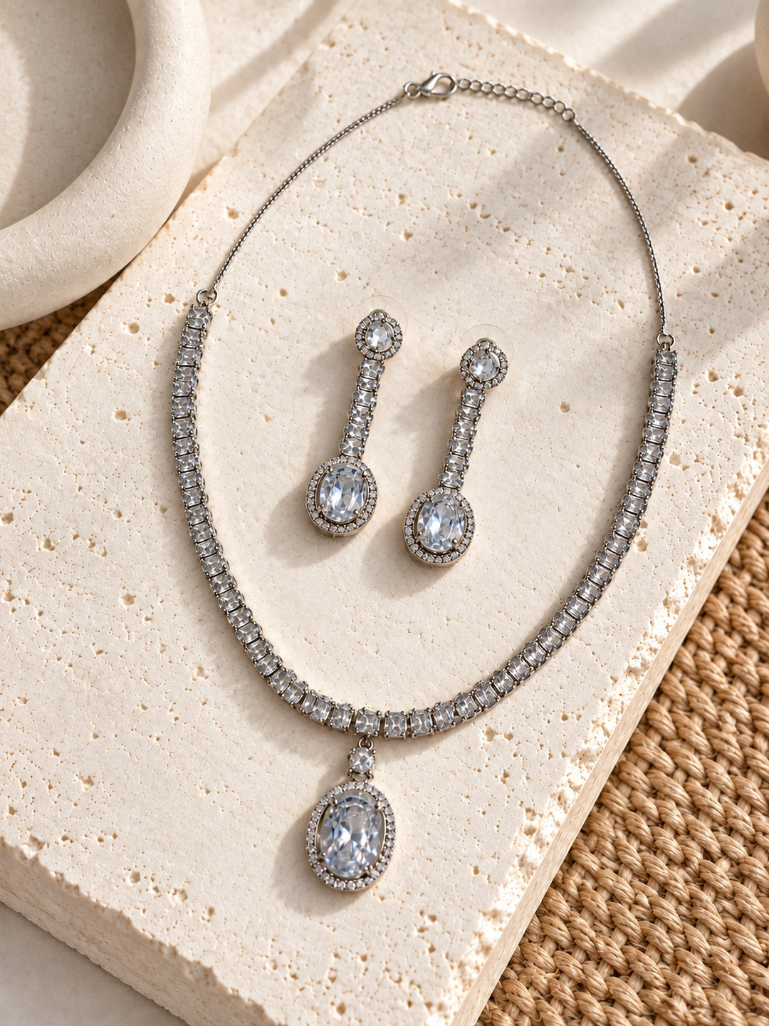 Niska Oval Halo Replica Necklace and Earring Set
