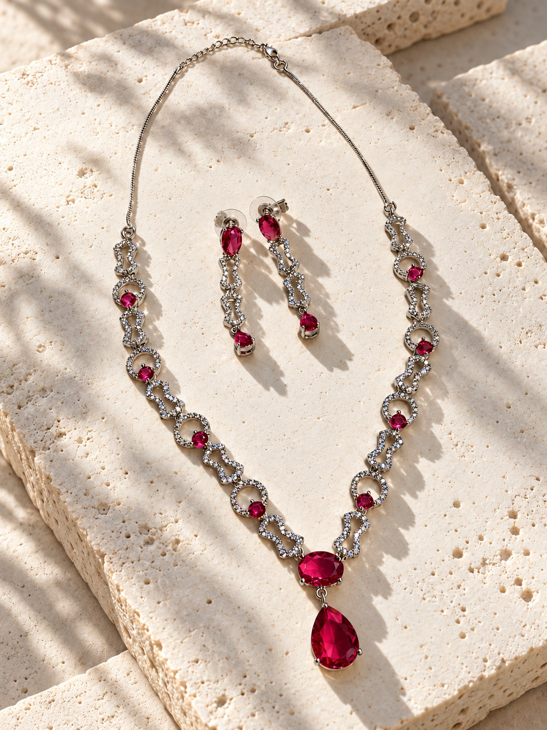 Niska ruby red silver replica necklace set product view 4