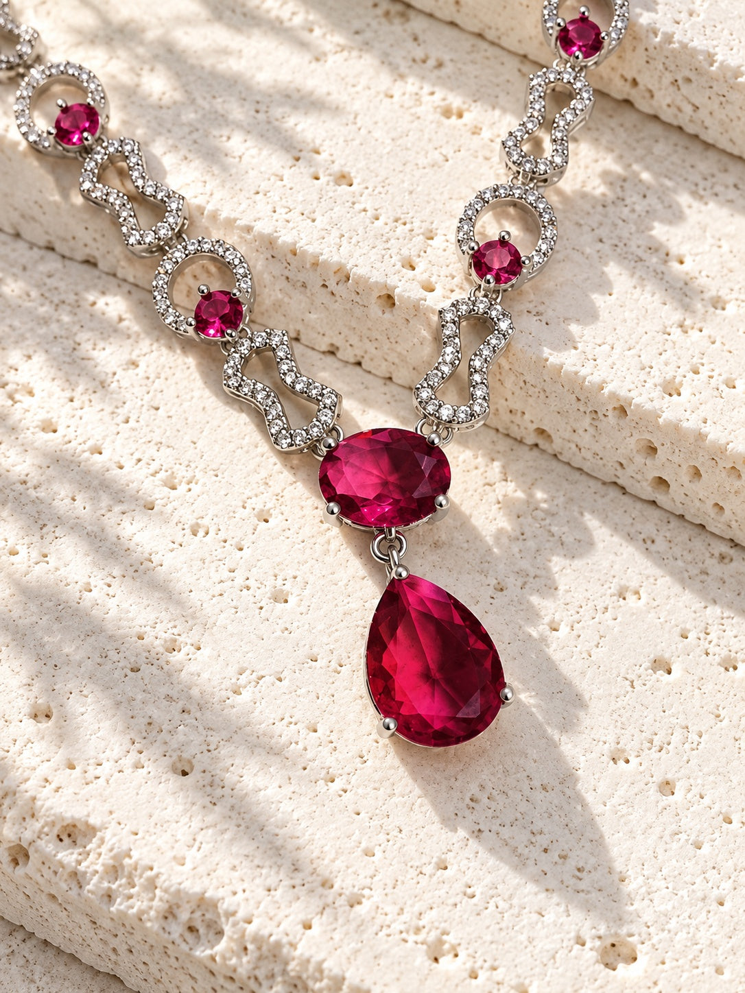 Niska ruby red silver replica necklace set product view 5