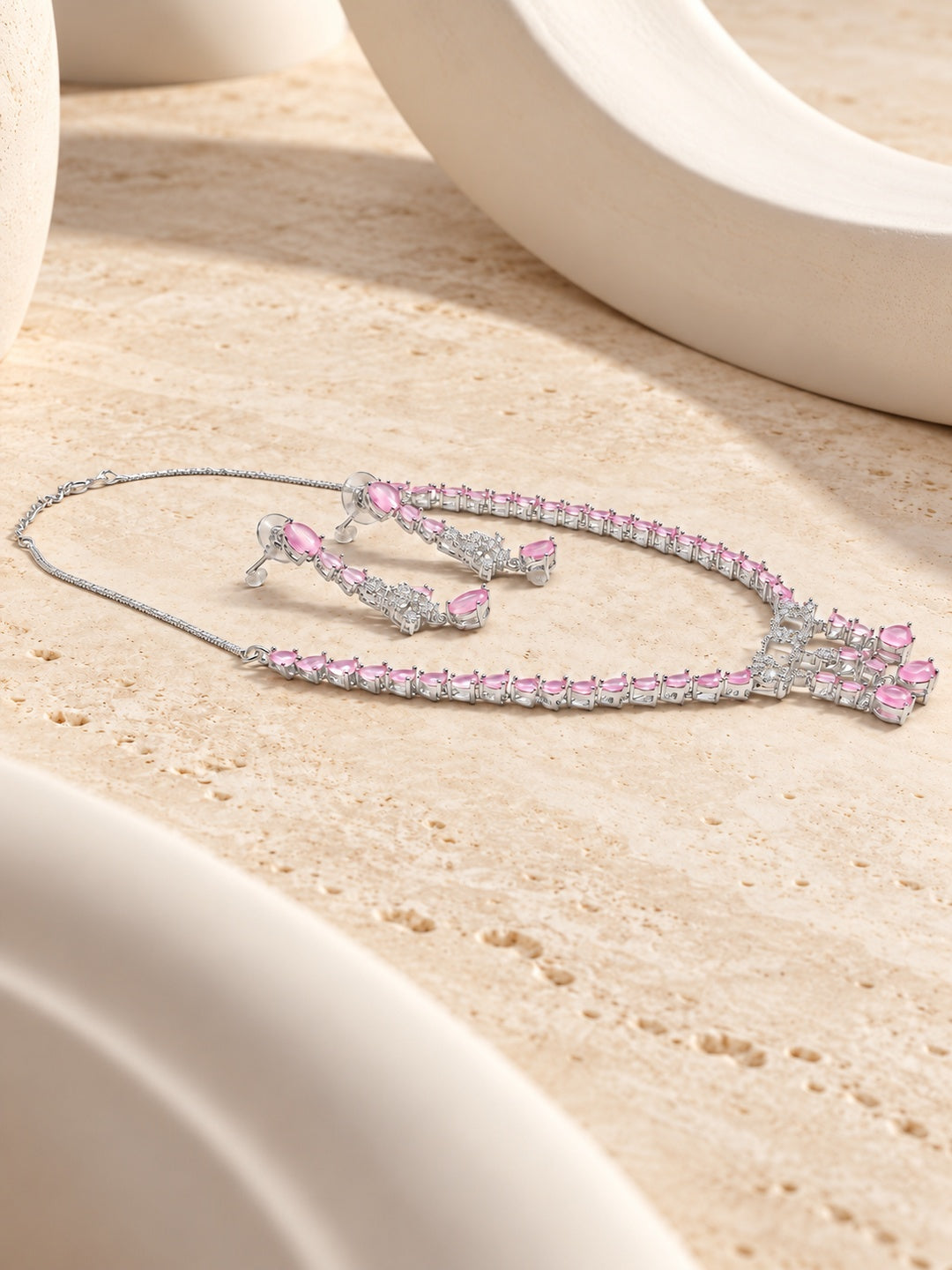 Niska blush pink teardrop silver replica necklace and earrings set - view 7