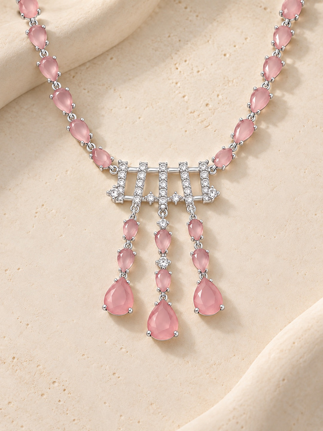 Niska blush pink teardrop silver replica necklace and earrings set - view 8