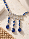 Niska blue teardrop silver tone replica necklace and earrings set product view