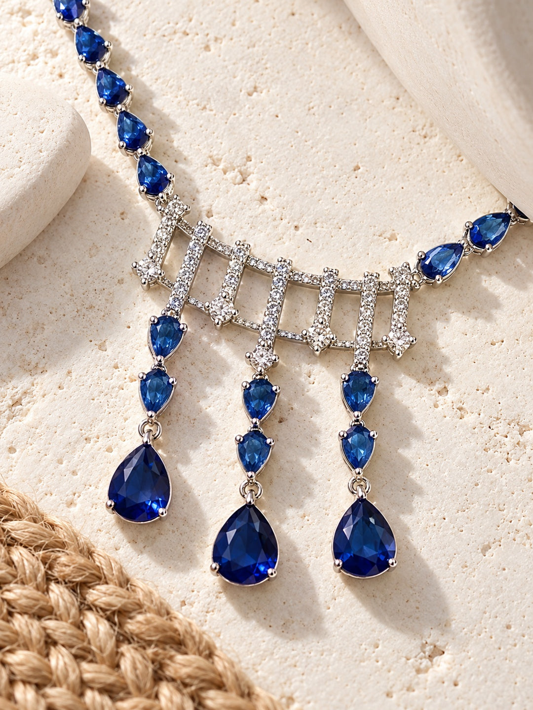 Niska blue teardrop silver tone replica necklace and earrings set product view