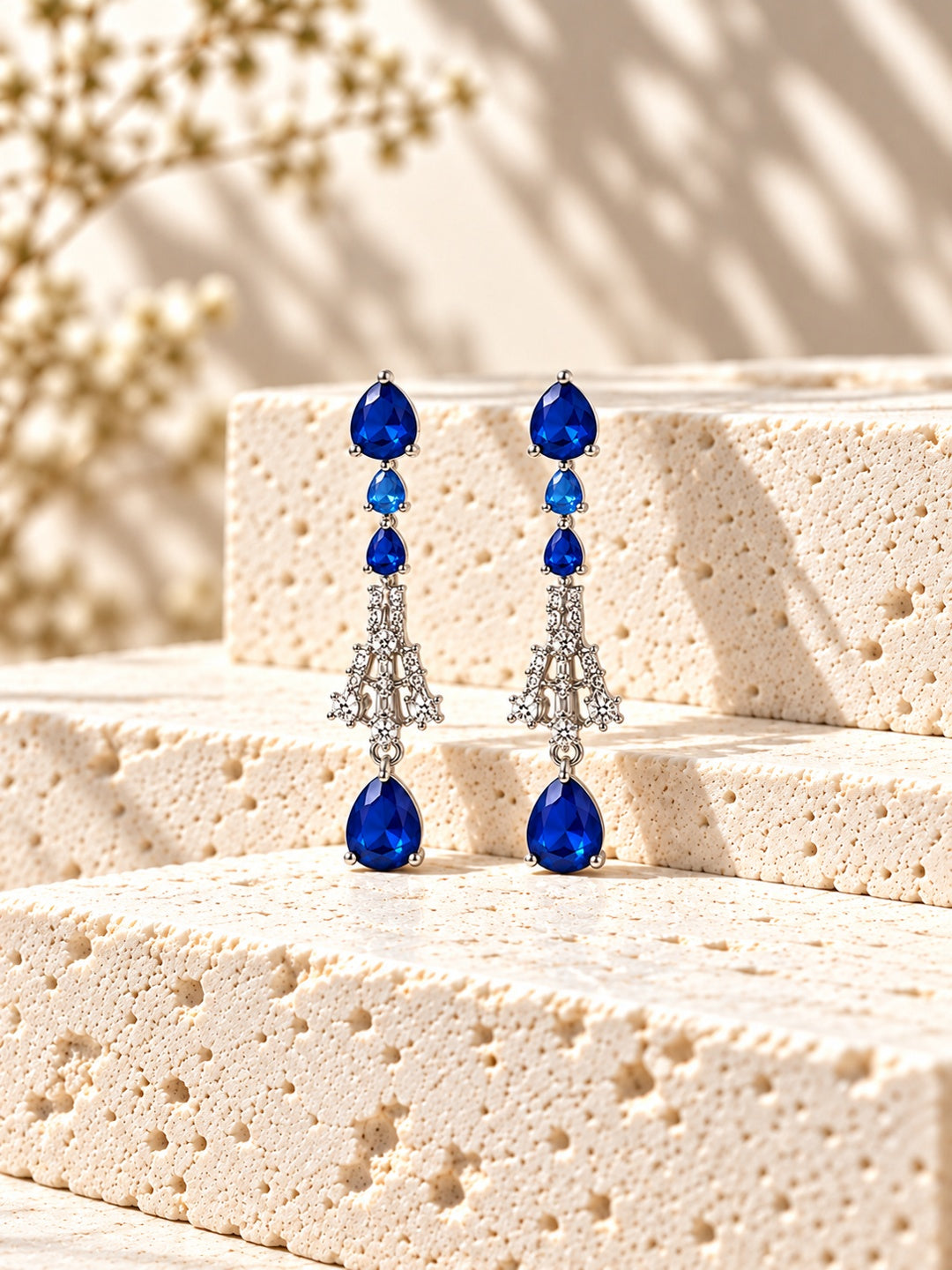Niska blue teardrop silver tone replica necklace and earrings set product view