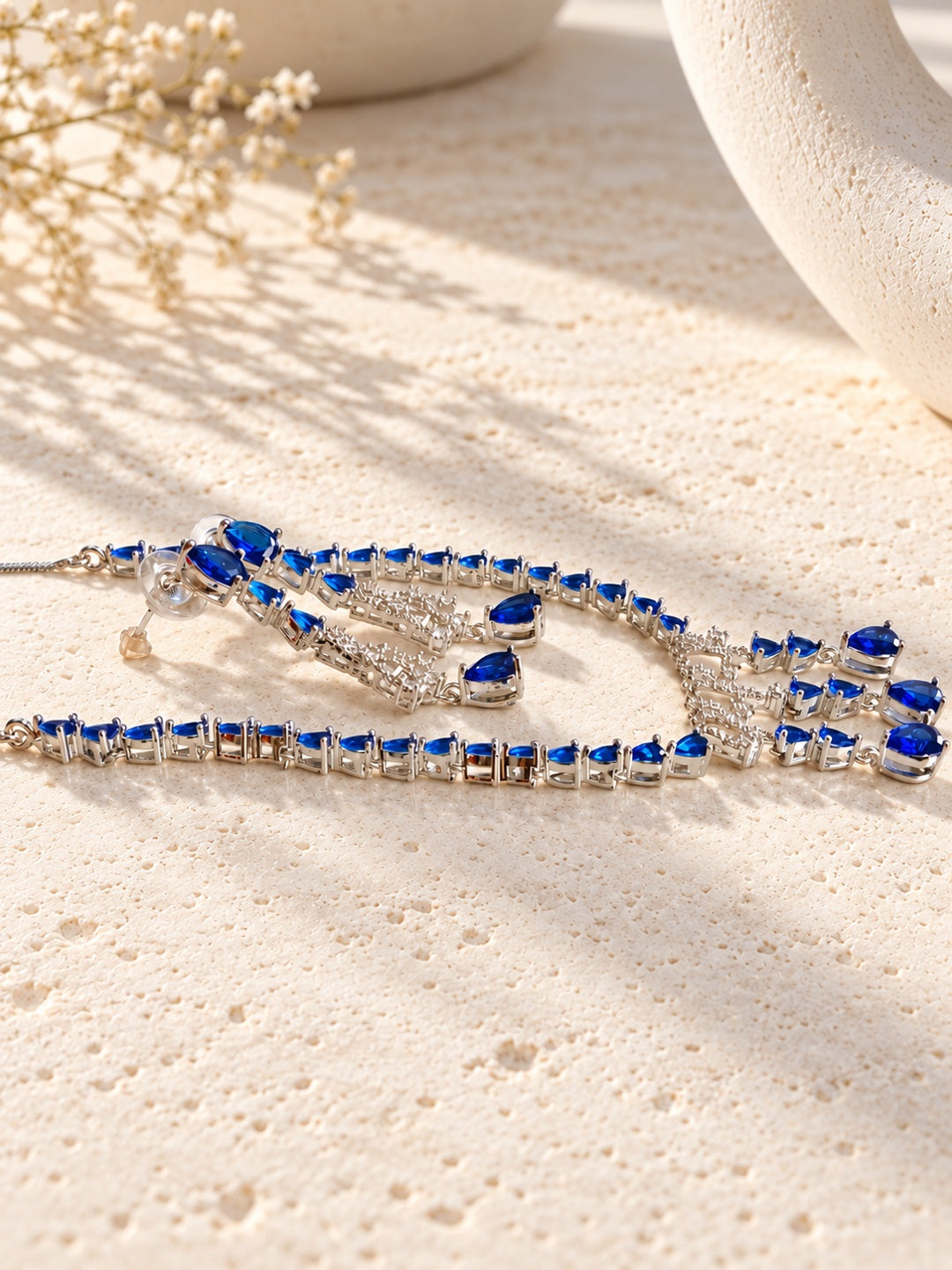 Niska blue teardrop silver tone replica necklace and earrings set product view