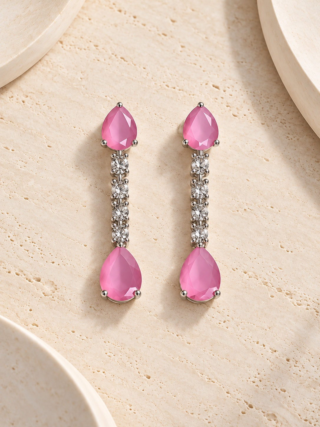 Niska pink teardrop replica necklace set with matching drop earrings - view 3