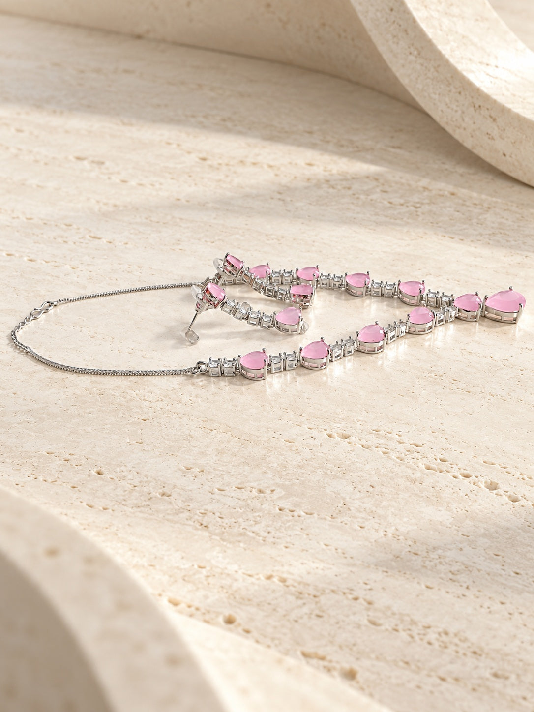 Niska pink teardrop replica necklace set with matching drop earrings - view 6
