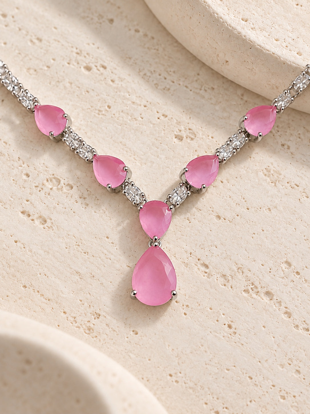 Niska pink teardrop replica necklace set with matching drop earrings - view 9