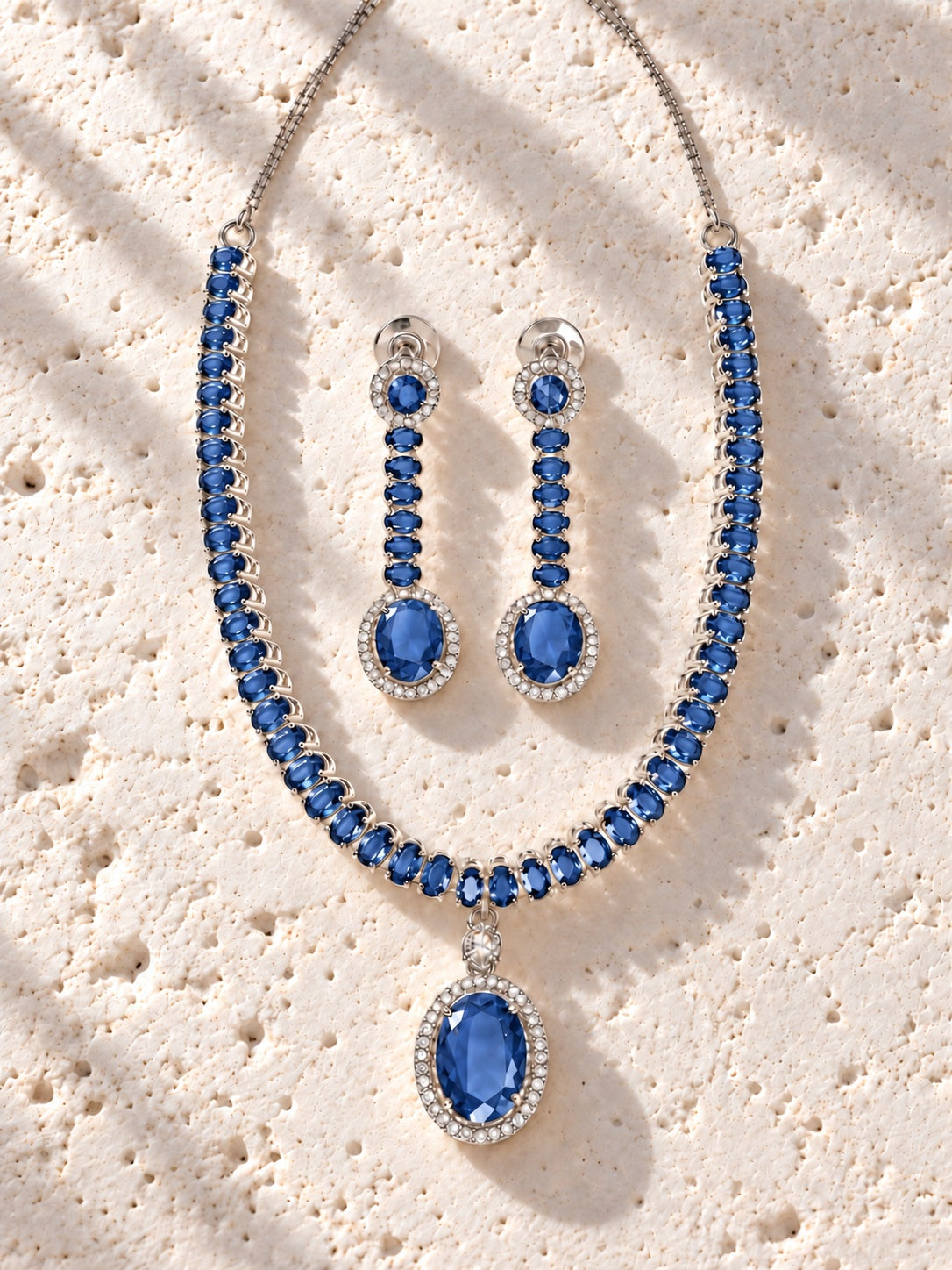 Niska navy blue AD stone replica necklace and earrings set NE26N10482 – view 7