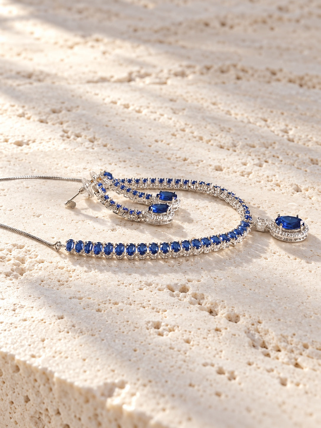 Niska navy blue AD stone replica necklace and earrings set NE26N10482 – view 10