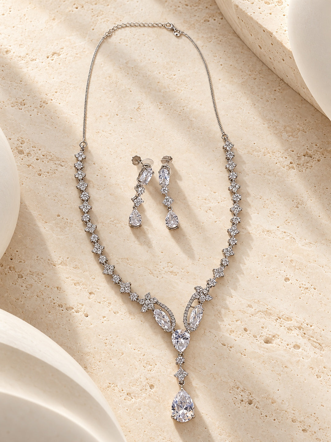 Niska pear-drop silver-tone replica necklace and earring set full set