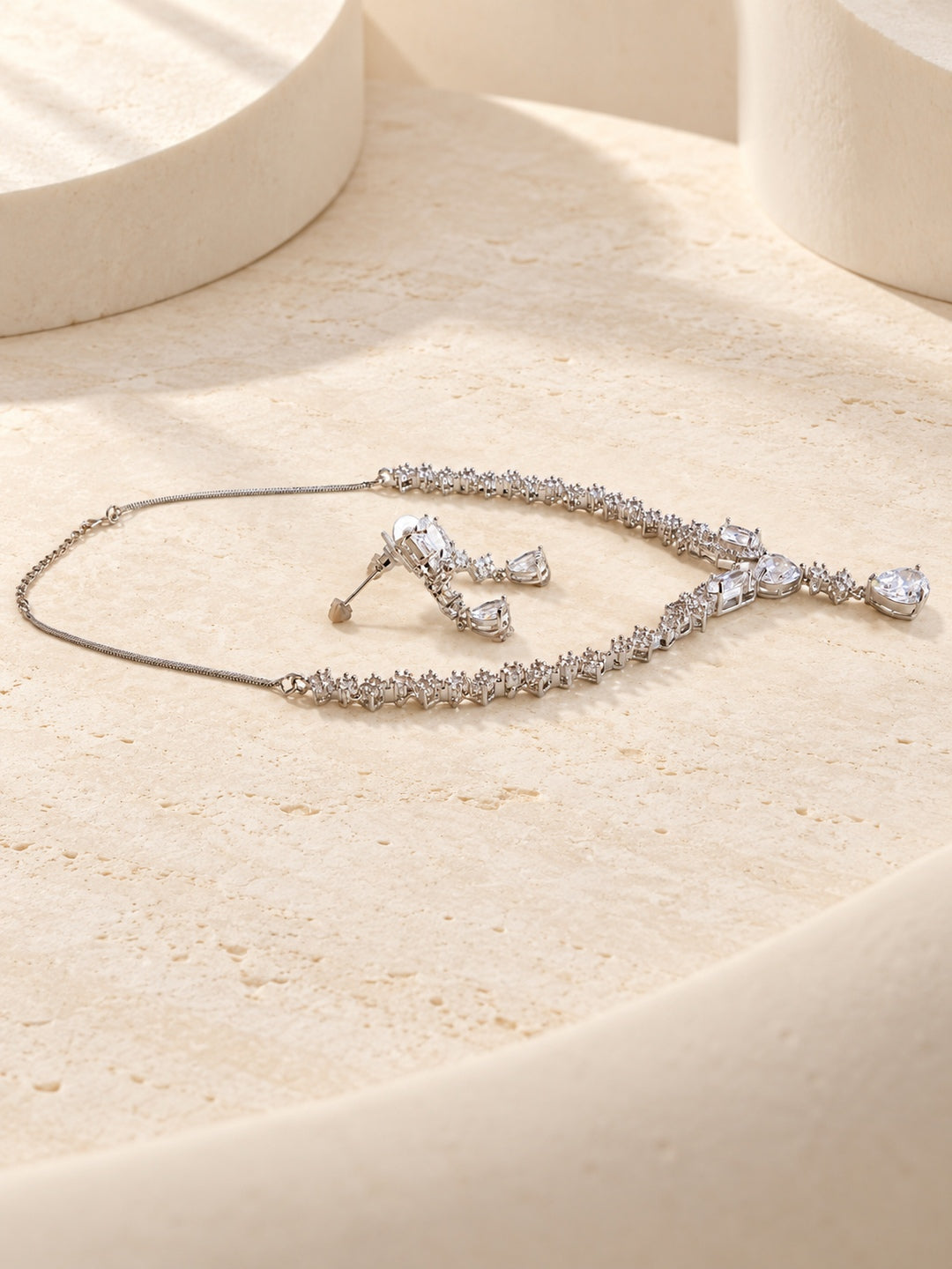 Niska pear-drop silver-tone replica necklace and earring set side view