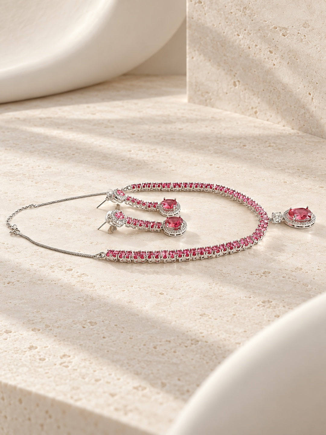 Niska rose pink oval replica necklace and earrings set NE26N10484 product view 6