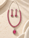 Niska rose pink oval replica necklace and earrings set NE26N10484 product view 7