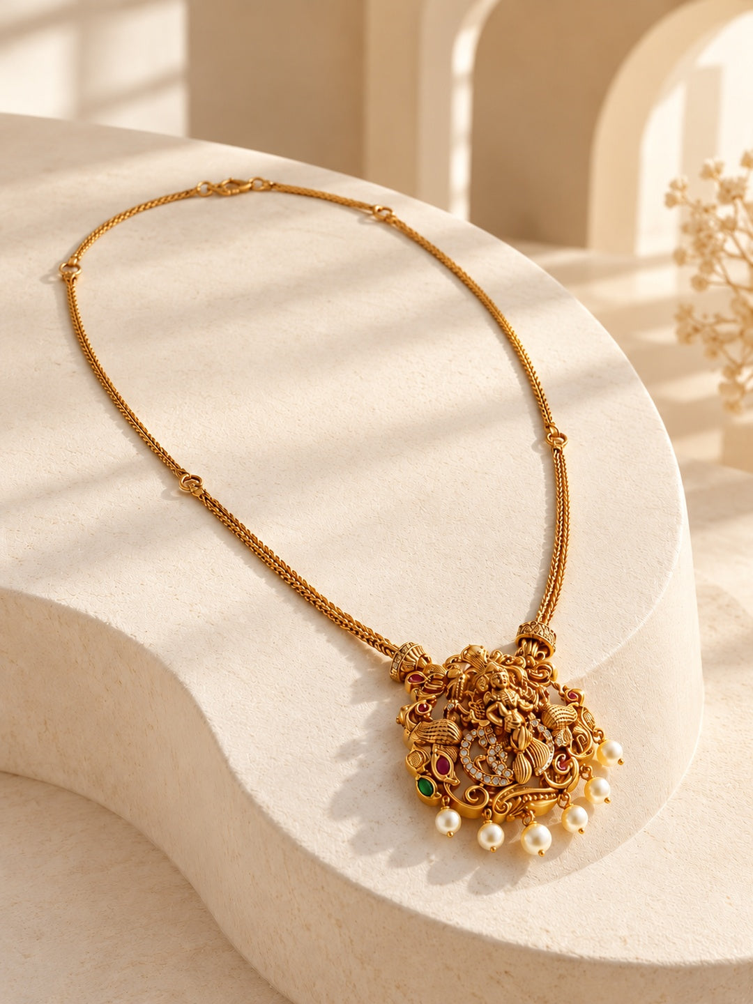 Niska gold-tone temple replica necklace and jhumka set - view 7