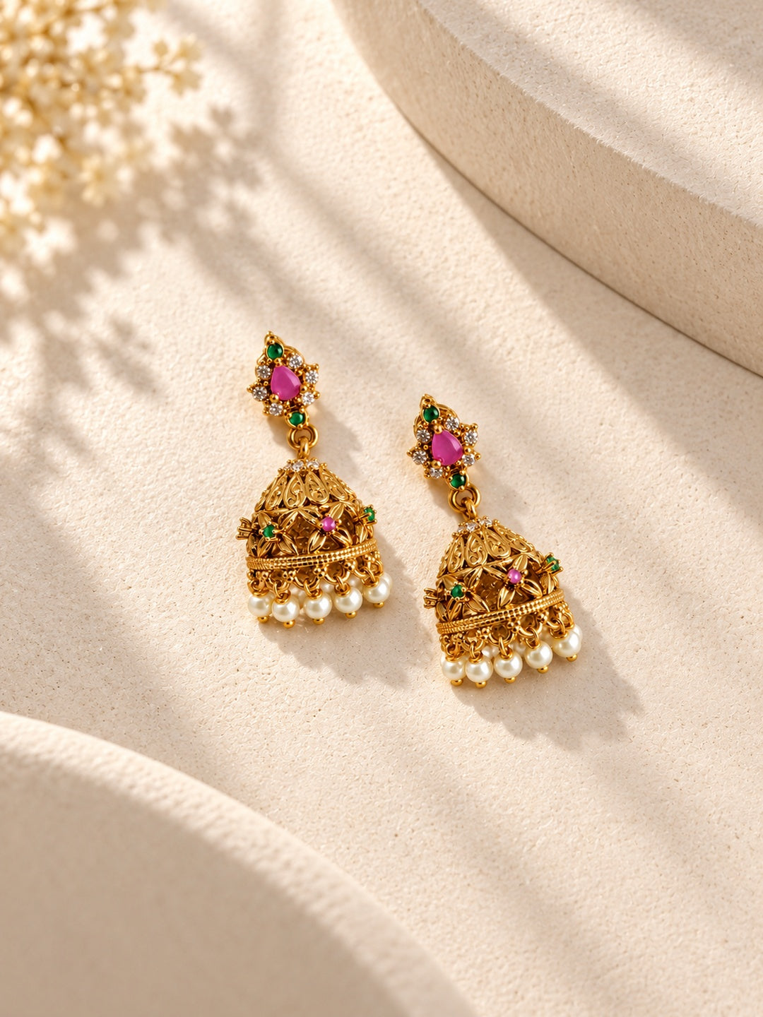 Niska gold-tone temple replica necklace and jhumka set - view 9