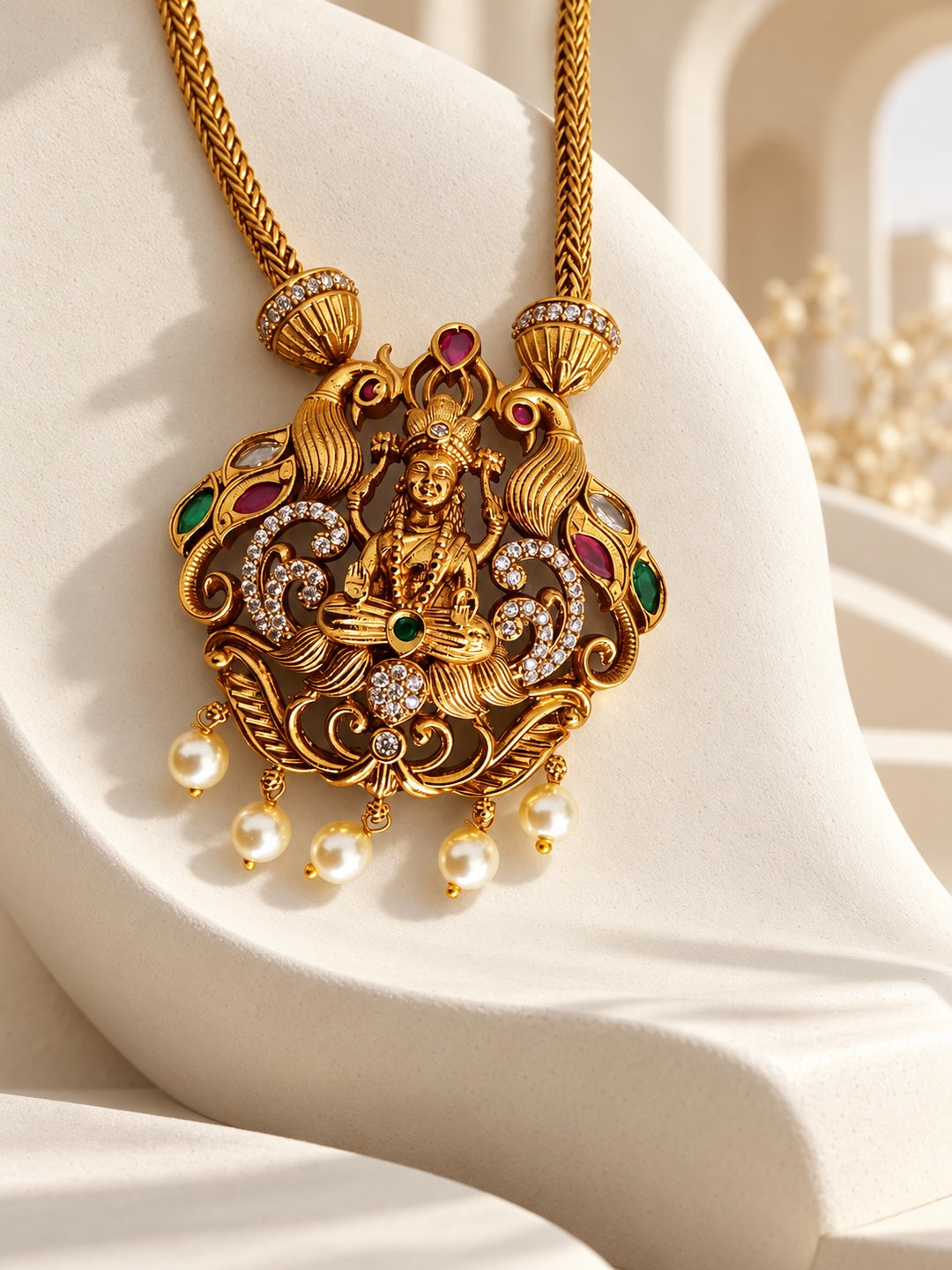 Niska gold-tone temple replica necklace and jhumka set - view 10