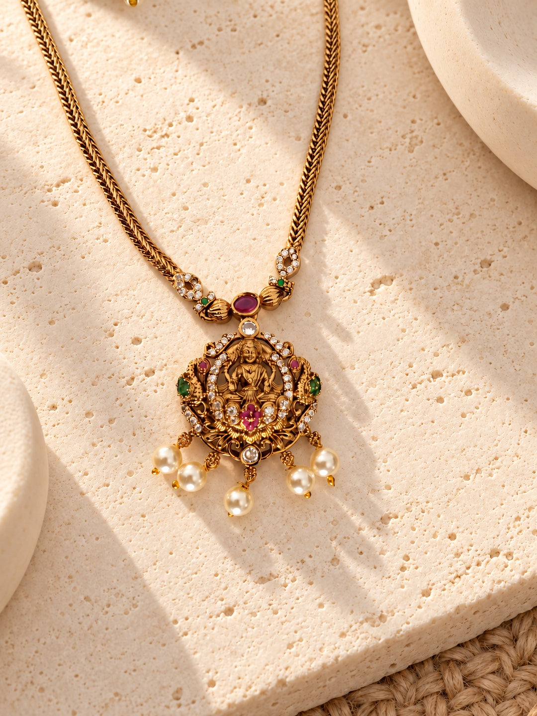 Niska temple replica necklace and jhumka earrings - product view 8