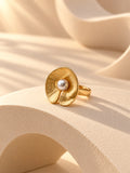 Niska gold-tone petal pearl replica statement ring - view 4