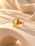 Niska gold-tone petal pearl replica statement ring - view 6