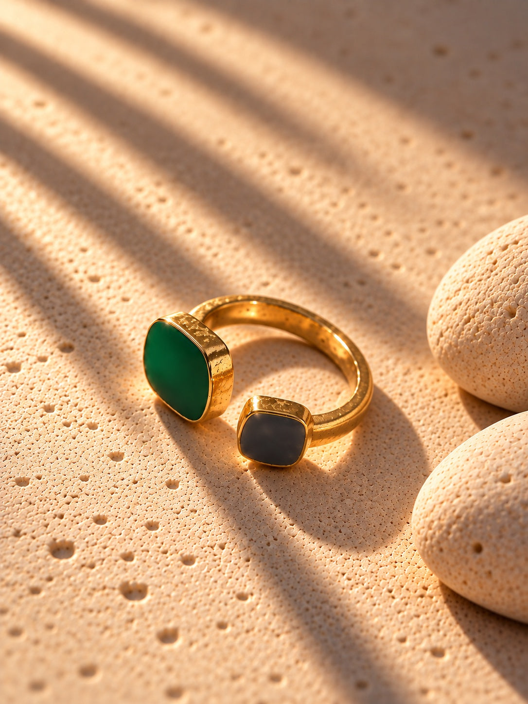Niska green and gray dual stone open ring - editorial view 7