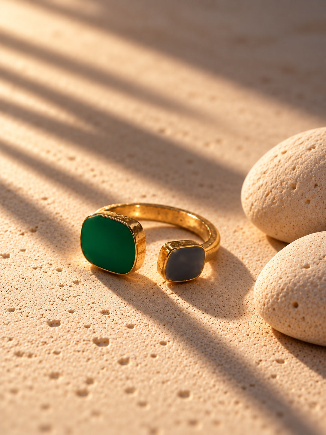 Niska green and gray dual stone open ring - editorial view 7