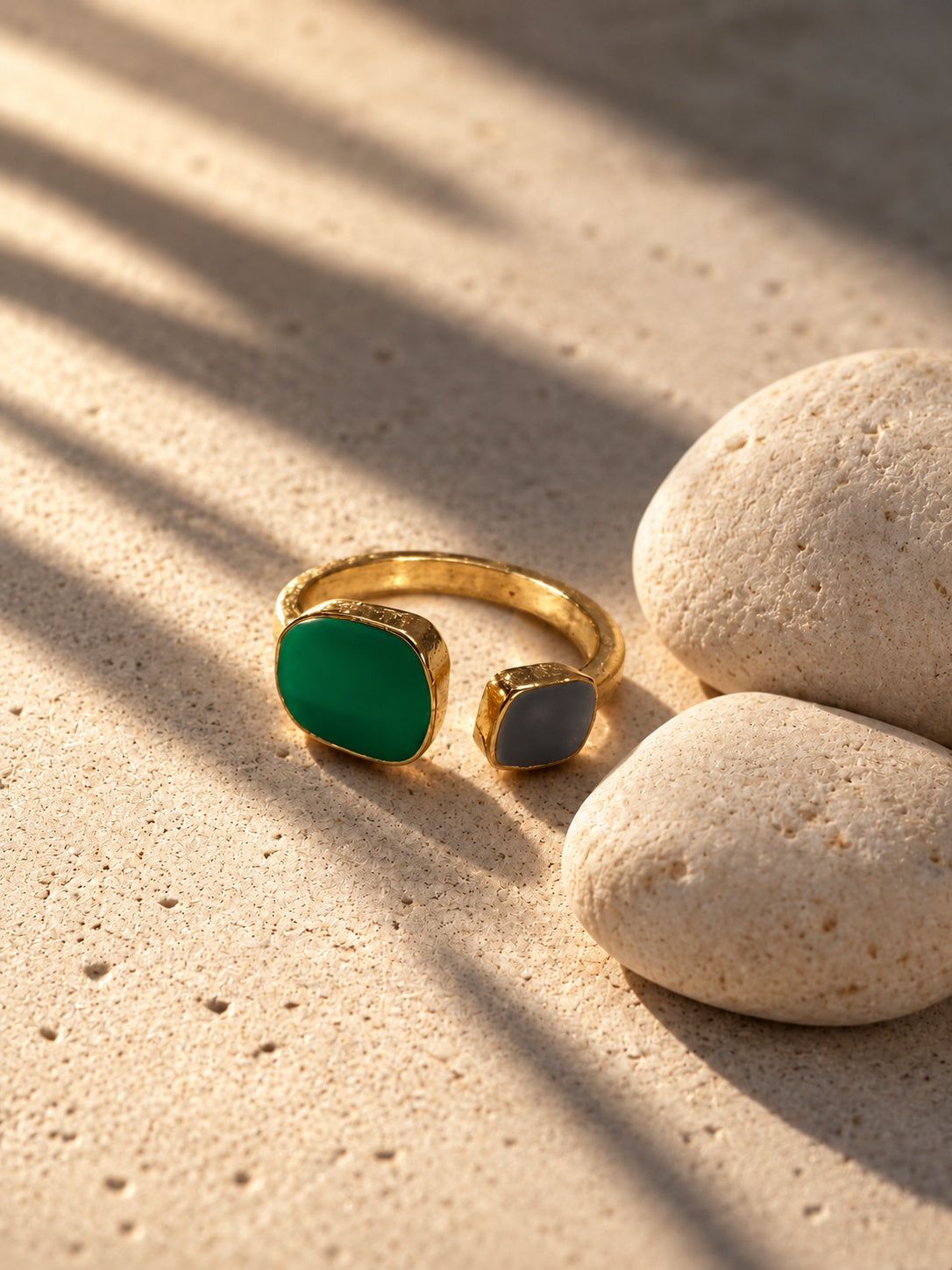 Niska green and gray dual stone open ring - editorial view 8