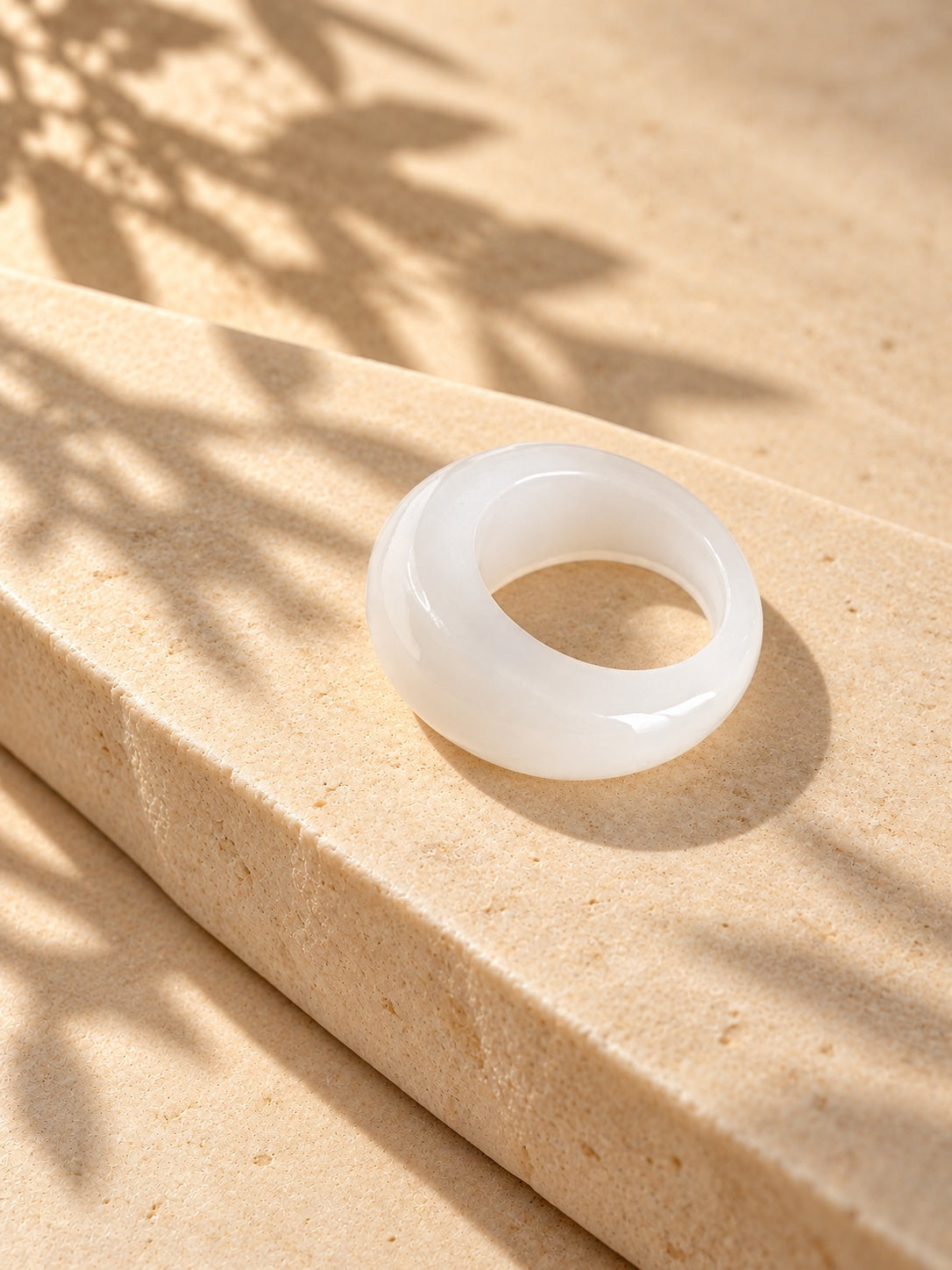 Milky White Dome Replica Ring worn on model hand view 1