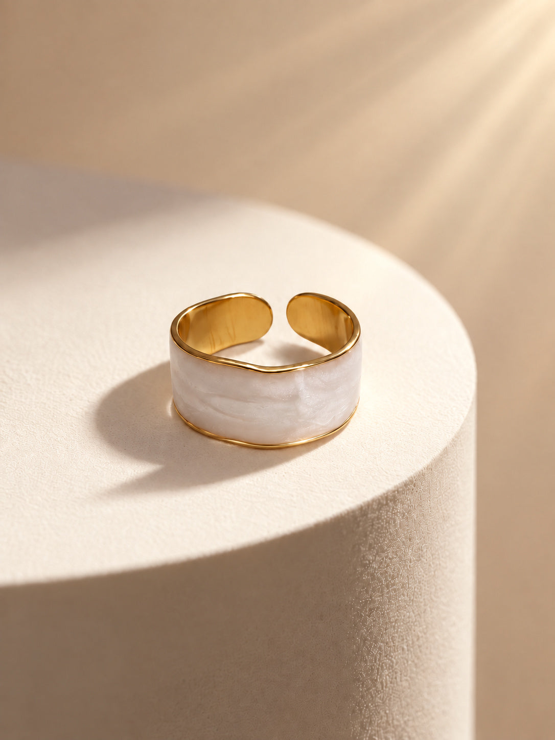 Niska pearl-white gold-tone adjustable wide band ring view 3