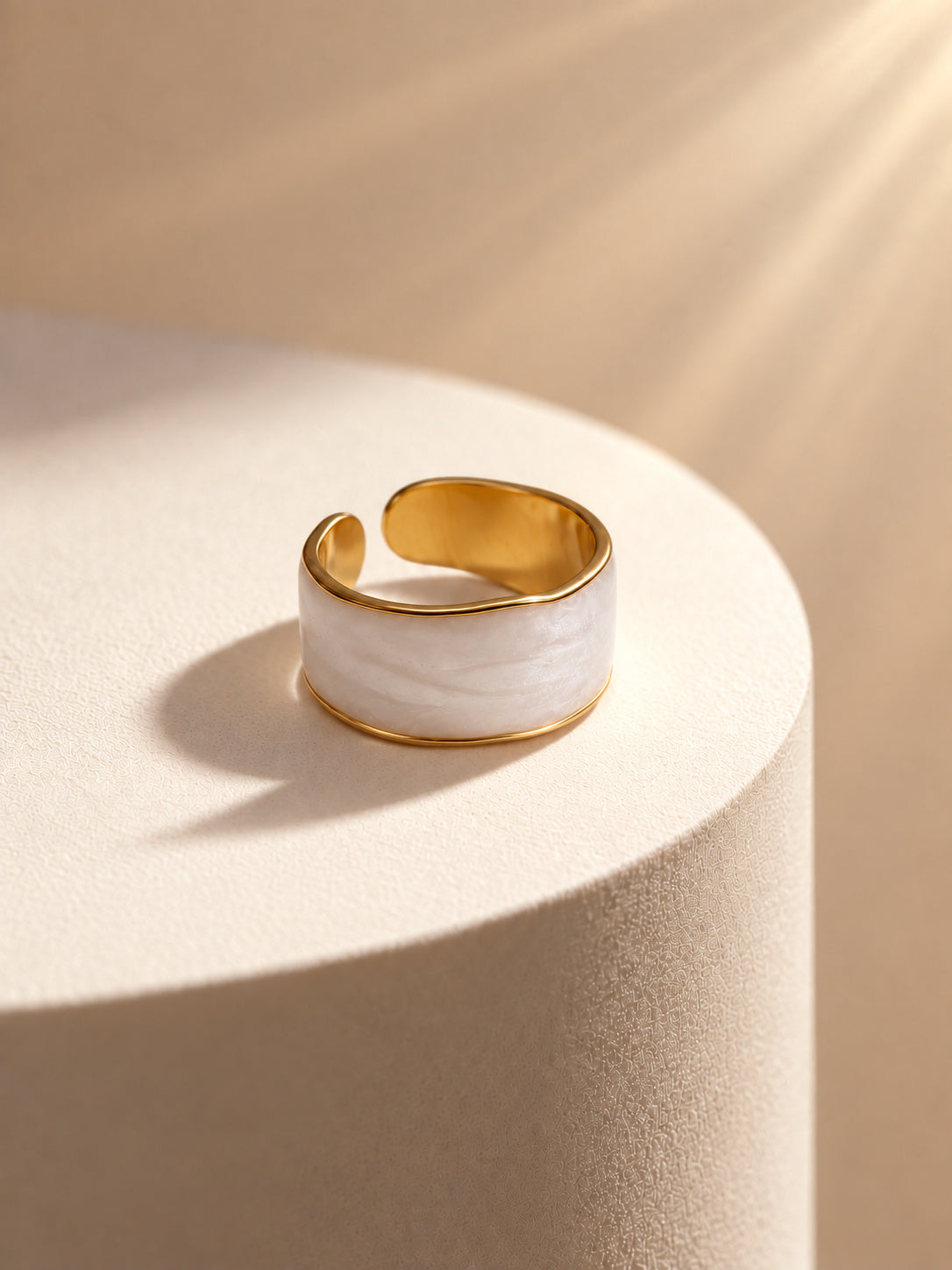 Niska pearl-white gold-tone adjustable wide band ring view 4