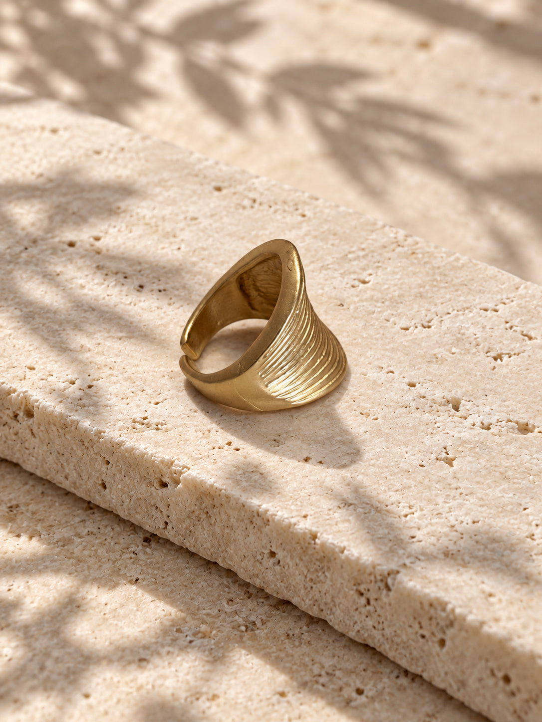 Niska broad gold-tone ridged replica ring, view 4