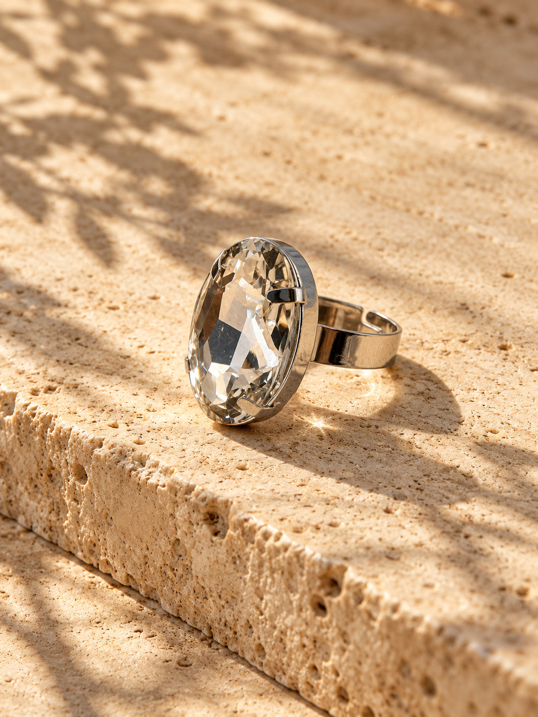 Niska oval clear stone replica statement ring on model in emerald dress