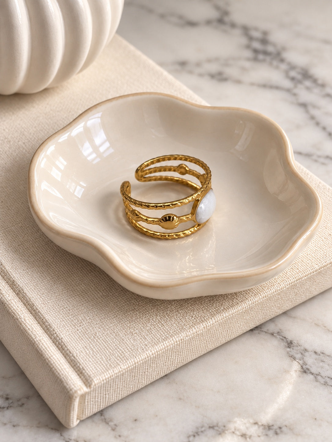 Niska Luna gold-tone white stone openwork ring — product view 4
