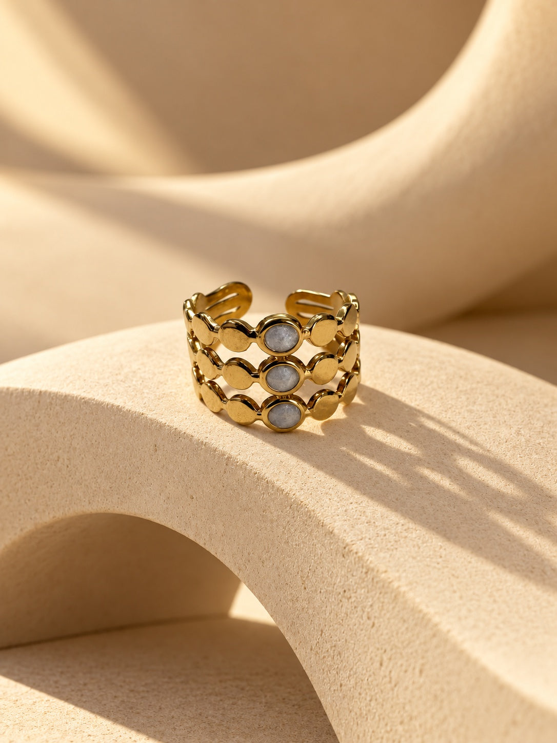 Niska gold-tone triple-row grey stone openwork ring, view 2