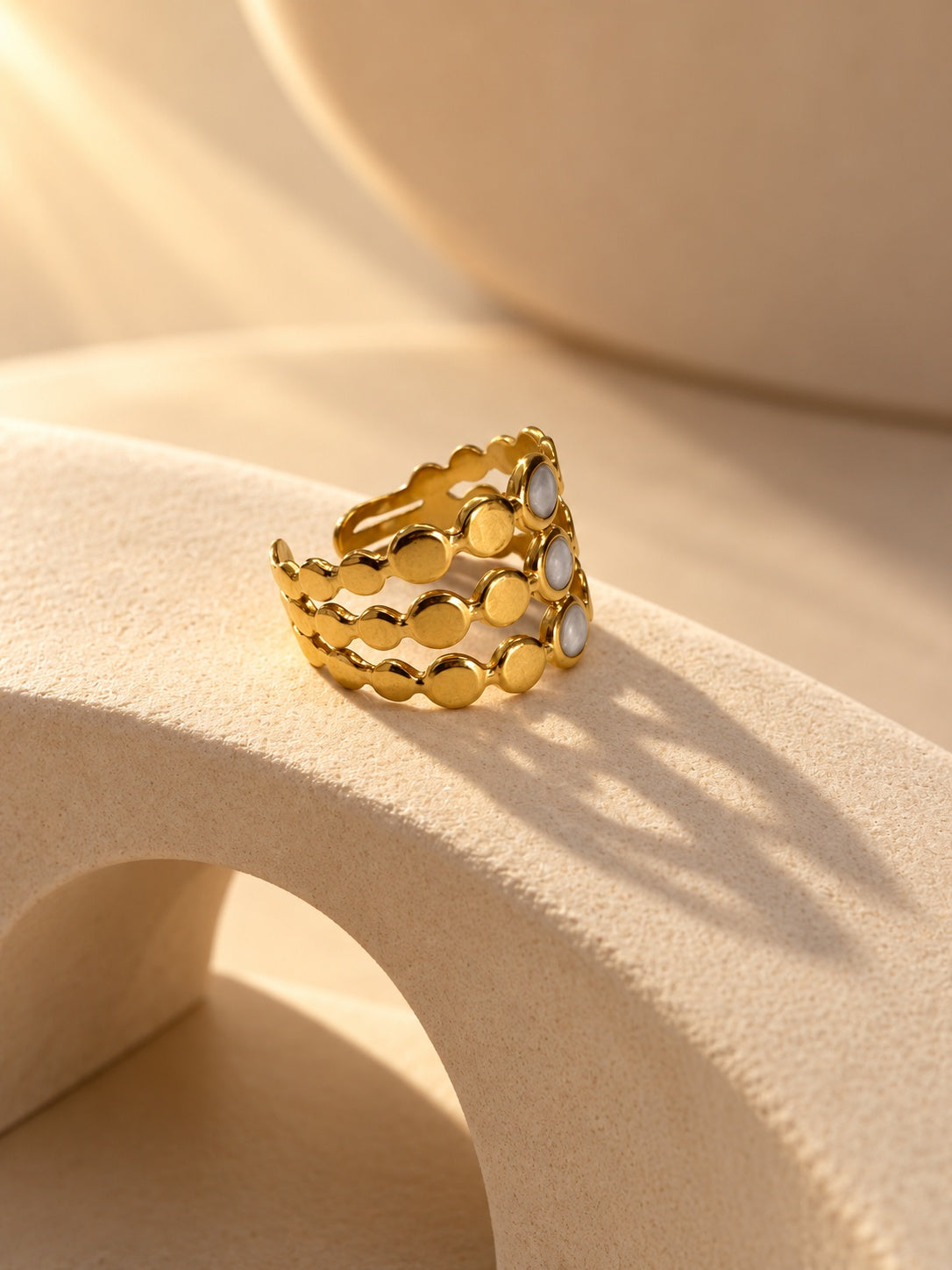 Niska gold-tone triple-row grey stone openwork ring, view 5