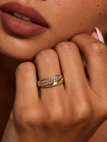 Niska Golden Sweep Stone-Studded Ring worn on model, close-up
