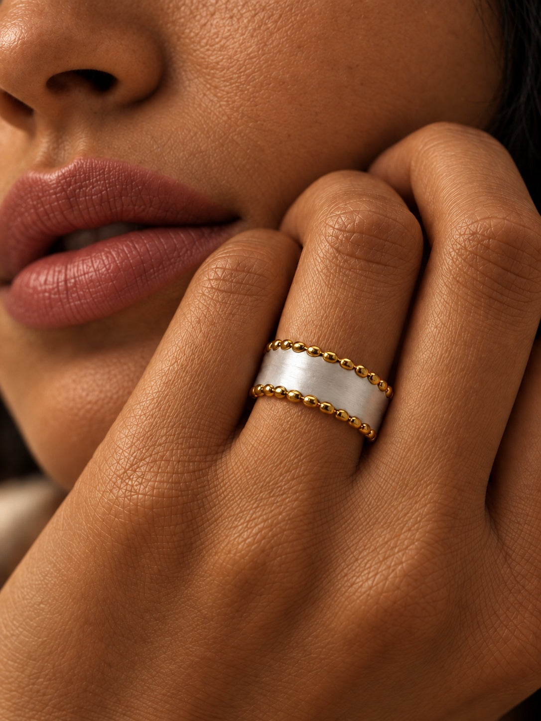 Niska Two-Tone Beaded Edge Cuff Ring
