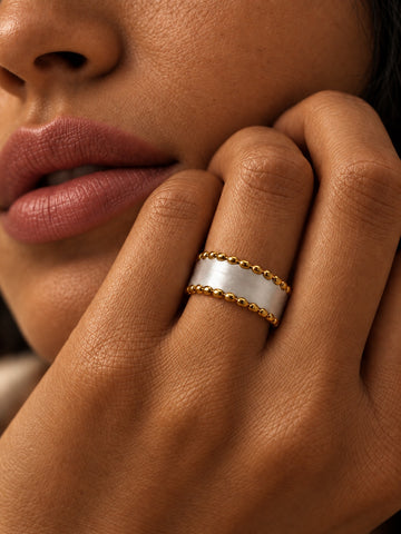Niska Two-Tone Beaded Edge Cuff Ring