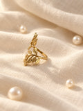 Niska gold-tone botanical leaf replica ring view 2