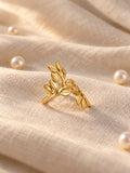 Niska gold-tone botanical leaf replica ring view 5