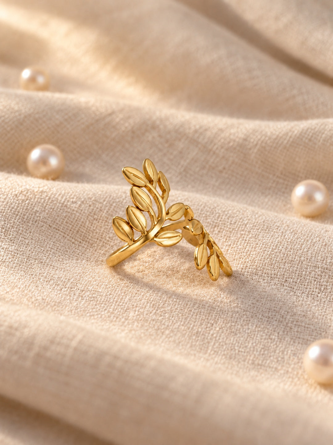 Niska gold-tone botanical leaf replica ring view 5